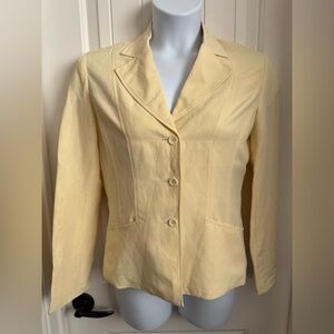 NWT Jones Wear Butter Yellow Silk/Linen Blazer Notched Lapels Fitted Silhouette